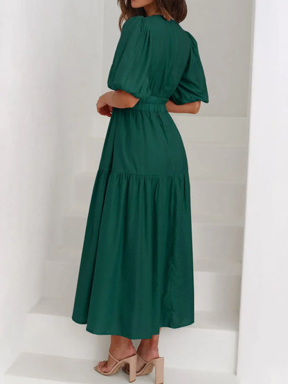 Hazel Blues® |  V-Neck Puff Sleeve Midi Dress