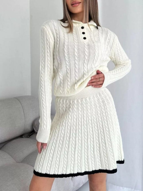 Hazel Blues® |  Cable Knit Long Sleeve Top and Skirt Sweater Set