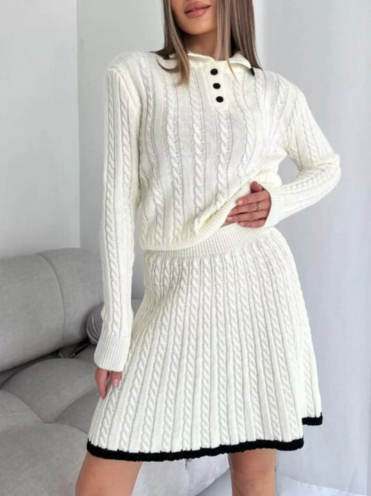 Hazel Blues® |  Cable Knit Long Sleeve Top and Skirt Sweater Set