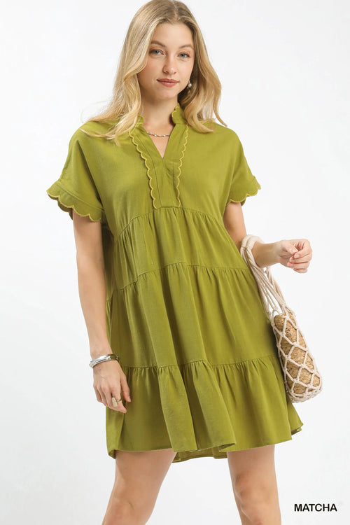 Hazel Blues® |  Umgee Linen Mini Dress with Scallop Trim