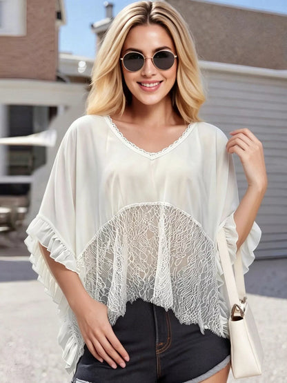 Hazel Blues® | Lace Trim Flowy Cover-Up