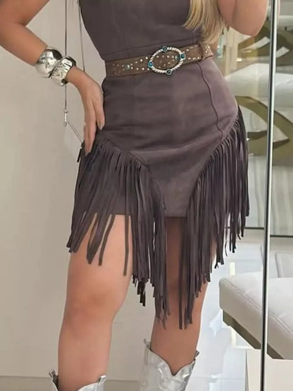 Hazel Blues® |  Sleeveless Fringed Mini Dress