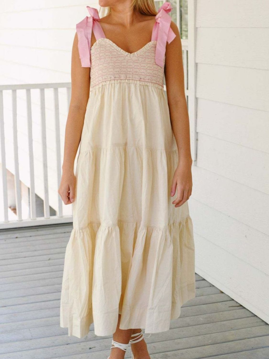 Hazel Blues® |  Tiered Tie Shoulder Midi Cami Dress