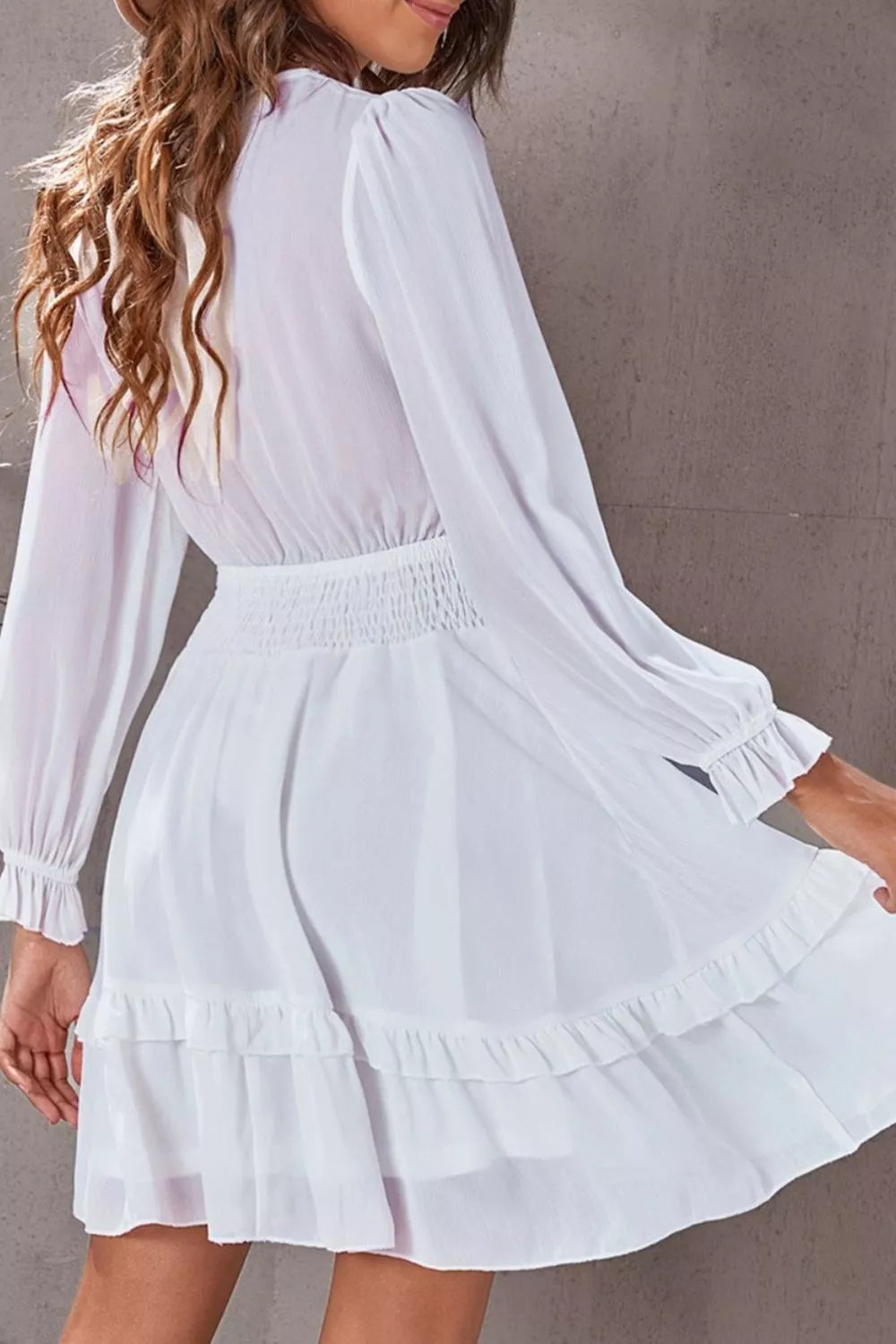 Hazel Blues® |  Elegant Tie-Front Ruffle Mini Dress with Smocked Wiast