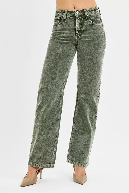 Hazel Blues® |  RISEN Tummy Control Mid Rise Straight Leg Corduroy Pants
