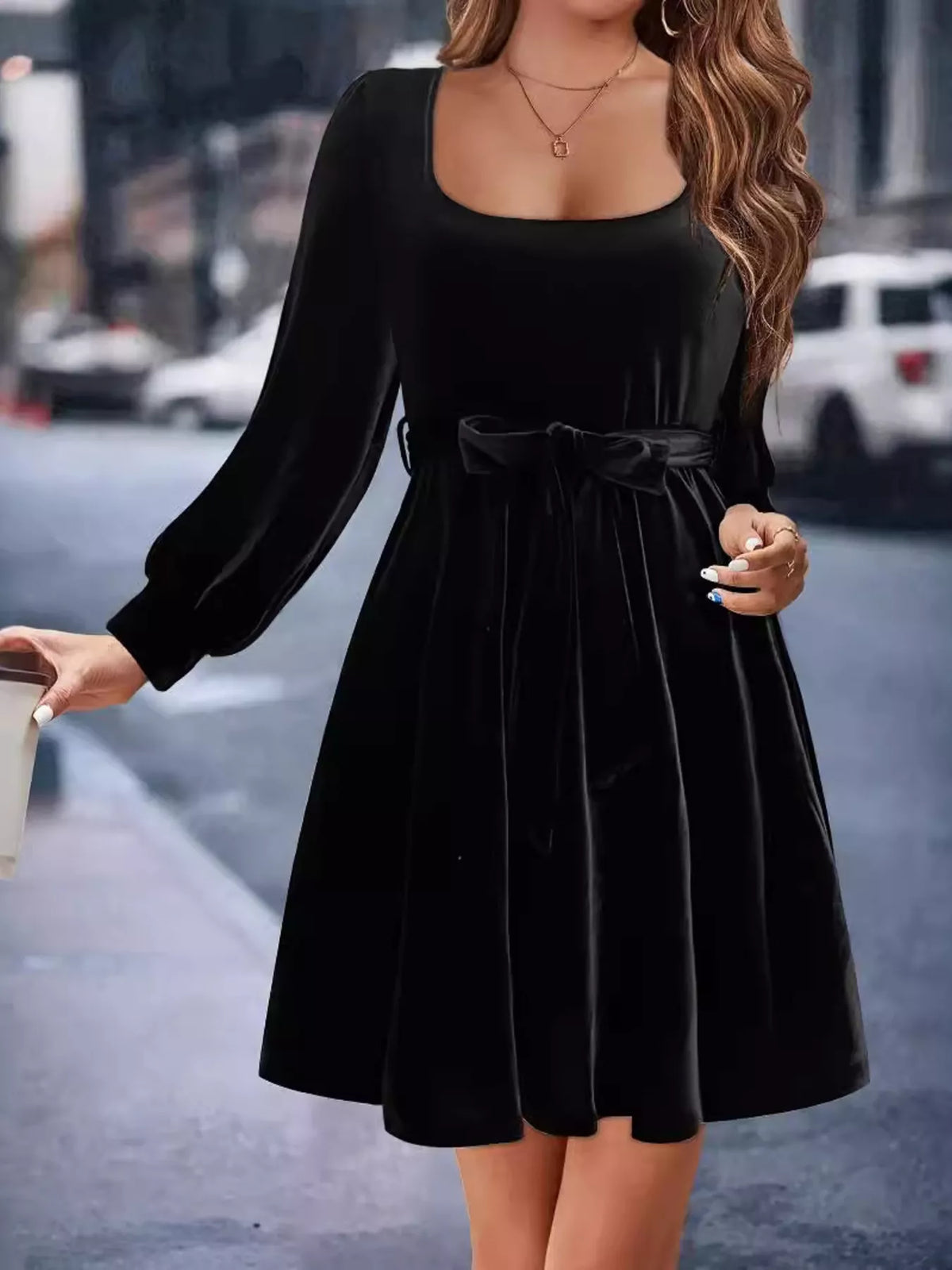 Hazel Blues® |  Velvet Long Sleeve A-Line Dress