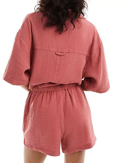 Hazel Blues® |  Relaxed Fit Button Up Shirt & Shorts Set
