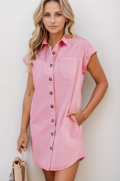 Hazel Blues® |  Button Down Short Sleeve Denim Dress