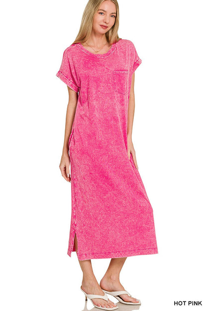 Hazel Blues® |  Zenana Washed Exposed Seam Short Sleeve T-Shirt Dress