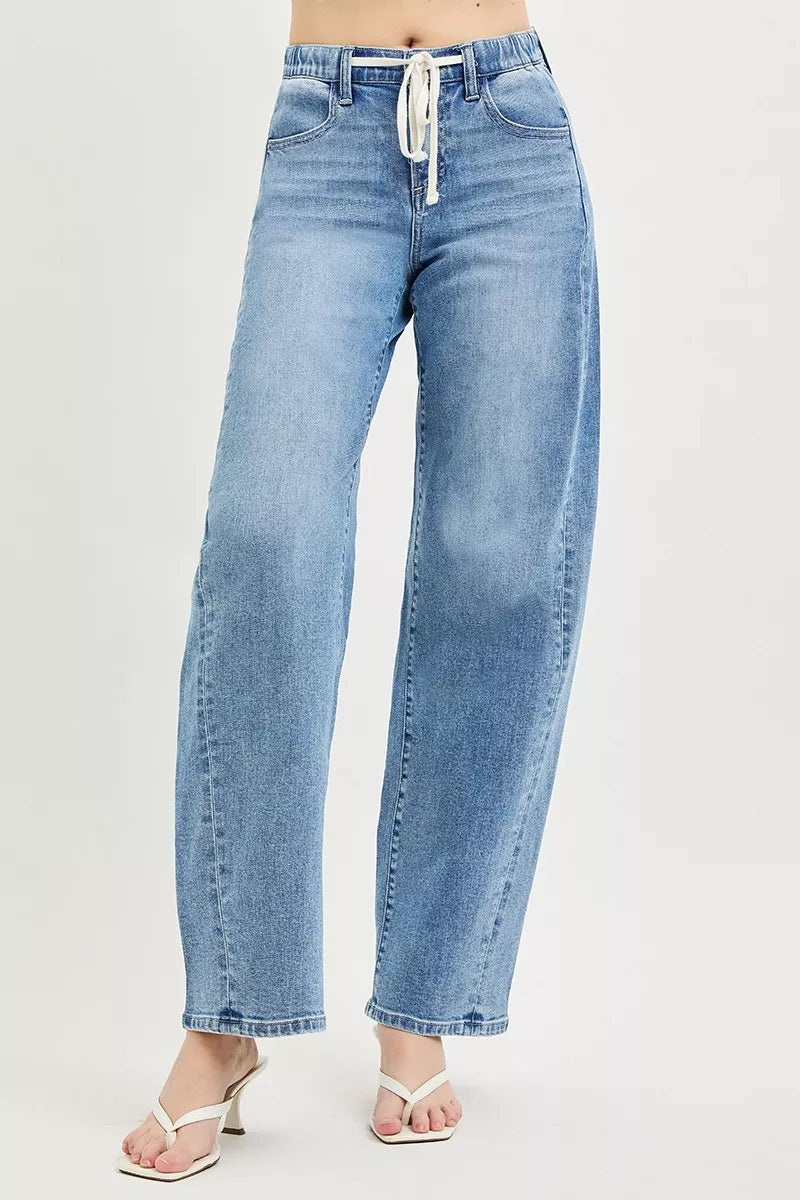 Hazel Blues® |  RISEN Relaxed Fit Drawstring Waist Jeans
