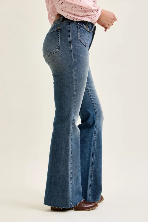 Hazel Blues® |  Judy Blue Mid Rise Flare Jeans with Front Flap Pockets