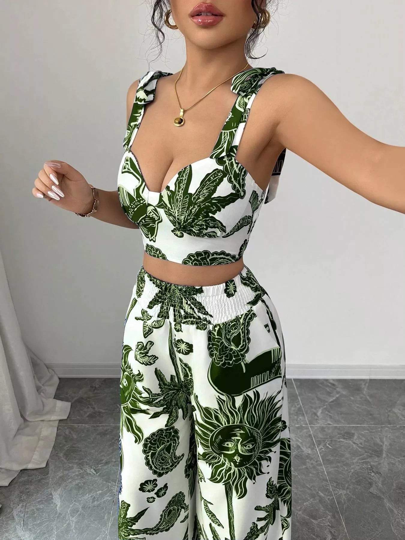 Hazel Blues® |  Floral Print Crop Top and Wide Leg Pants Set