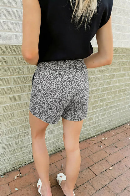 Hazel Blues® |  Leopard Print Elastic Waist Denim Shorts