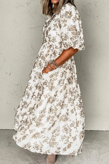 Hazel Blues® |  Printed Button Front Puff Sleeve Dress