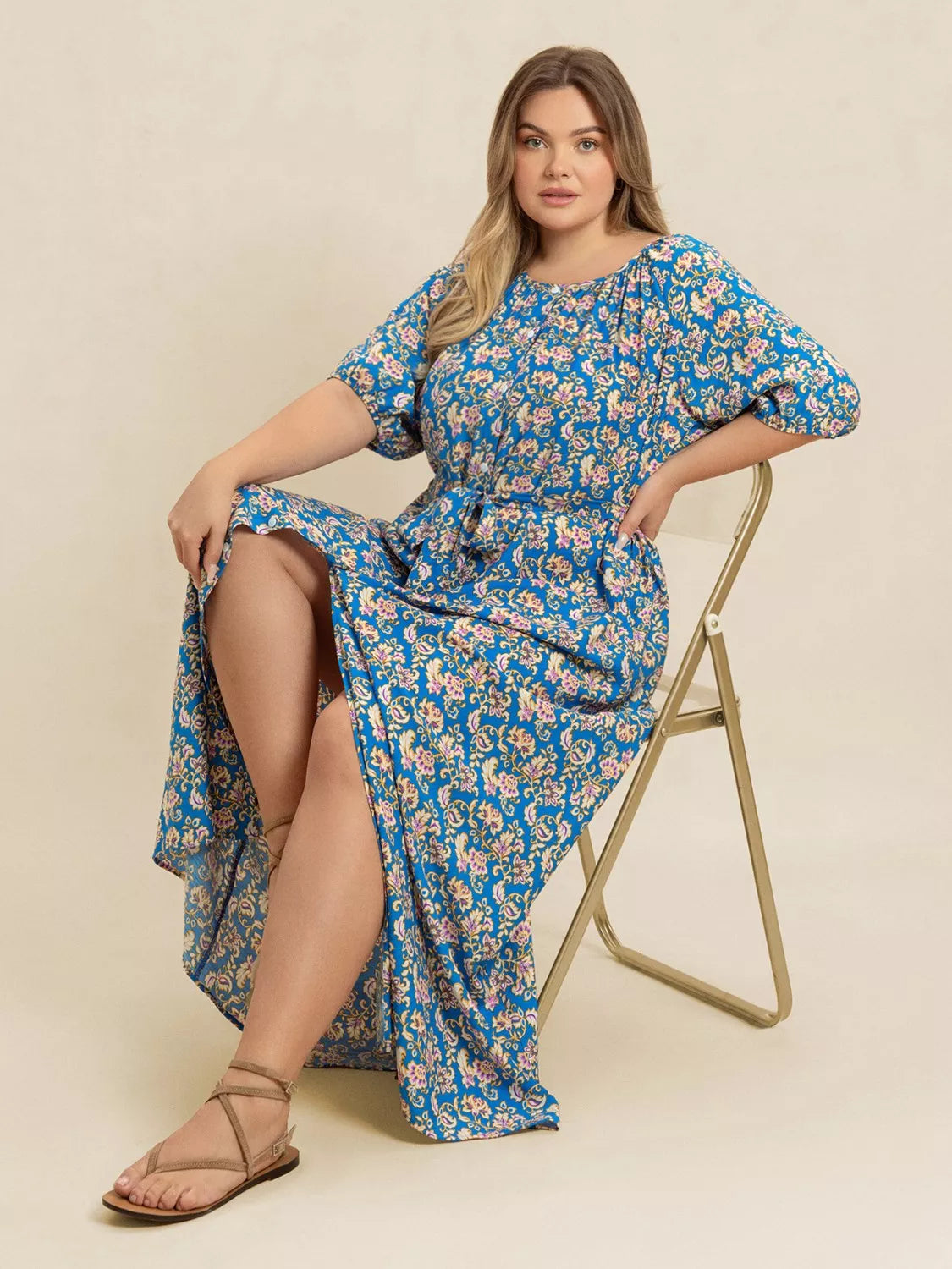 Hazel Blues® | Floral Print Maxi Dress with Side Slit