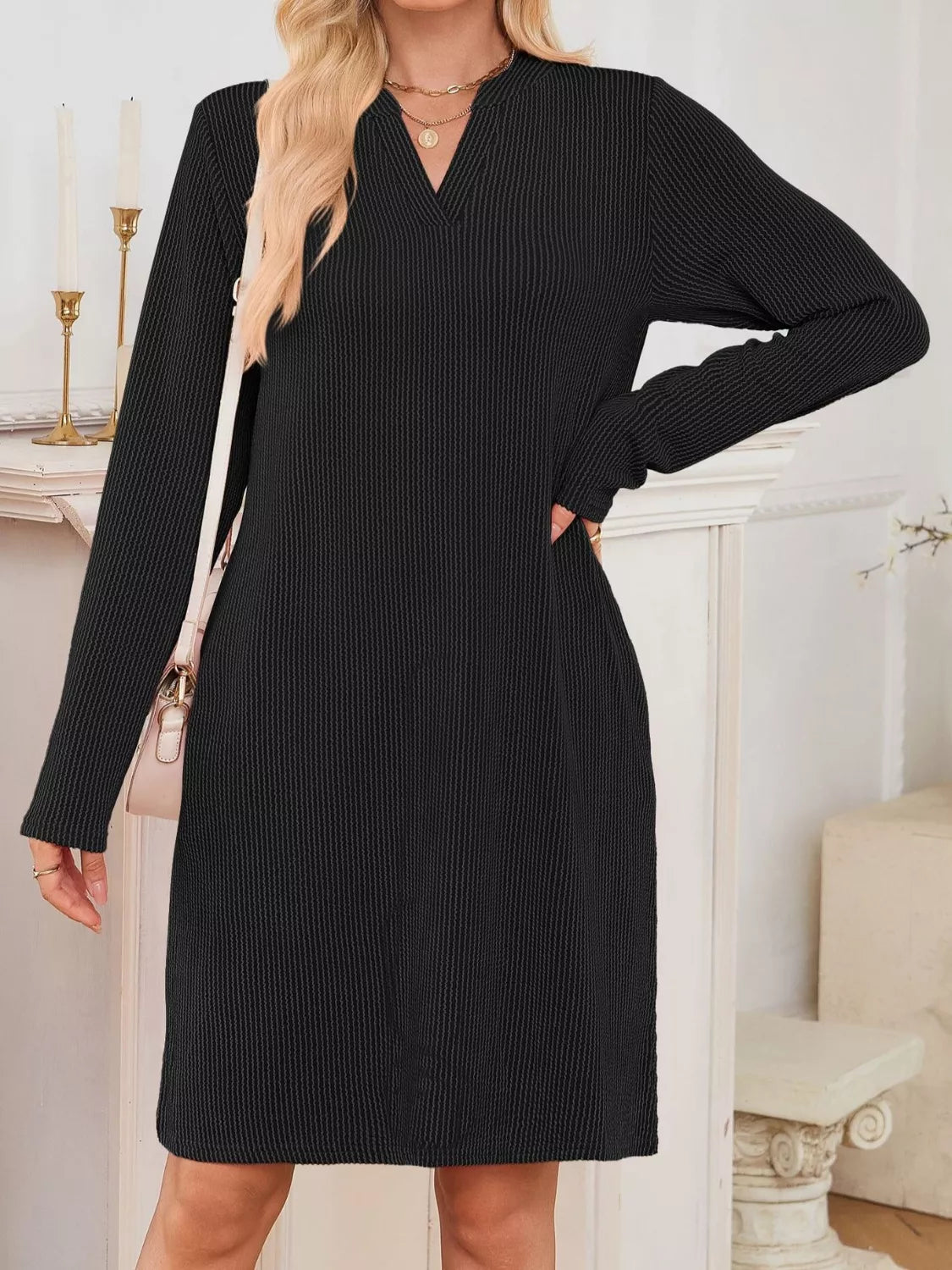 Hazel Blues® |  Casual Ribbed Knit Long Sleeve Dress