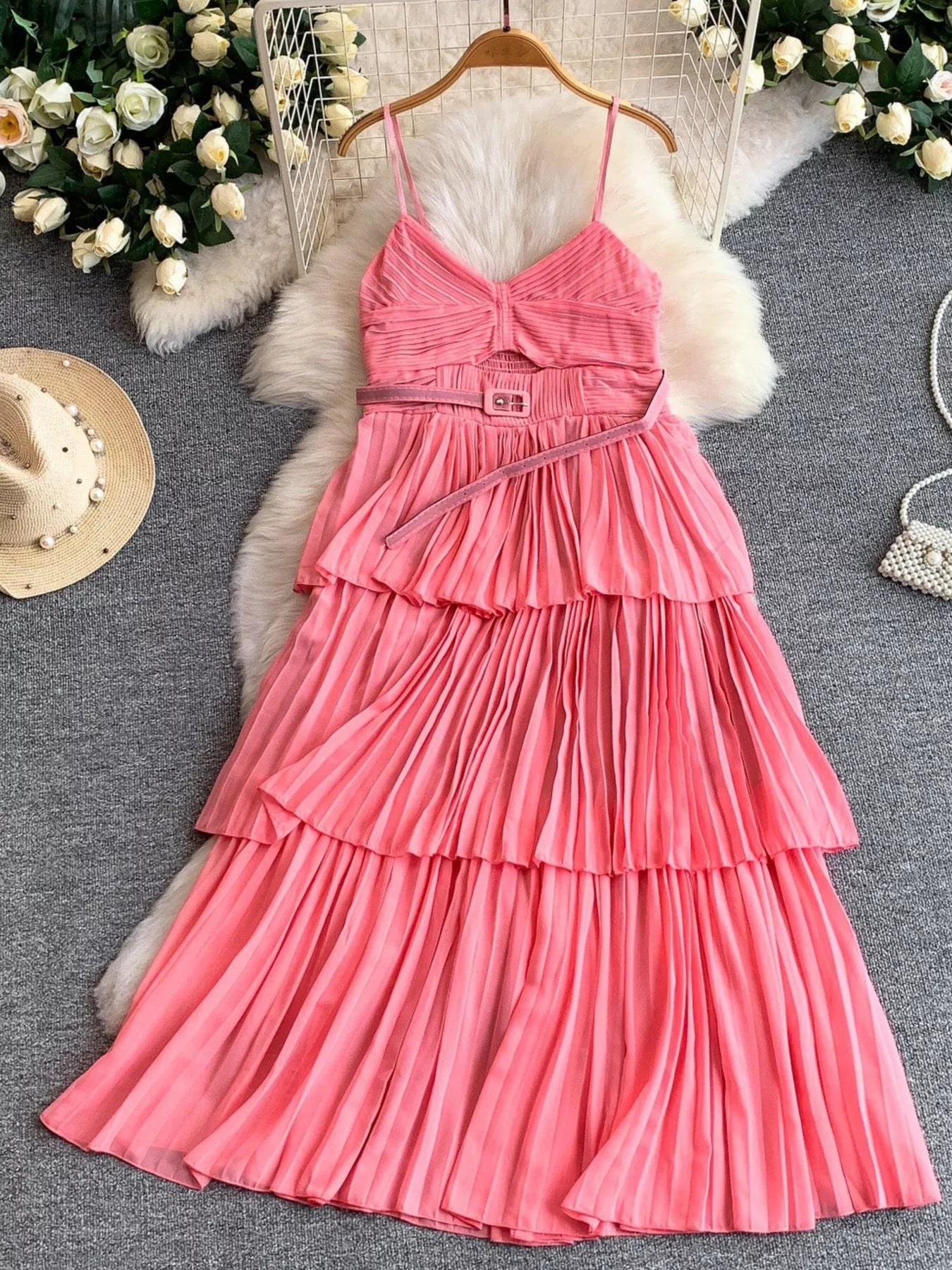 Hazel Blues® |  Pleated Layered Spaghetti Strap Midi Dress
