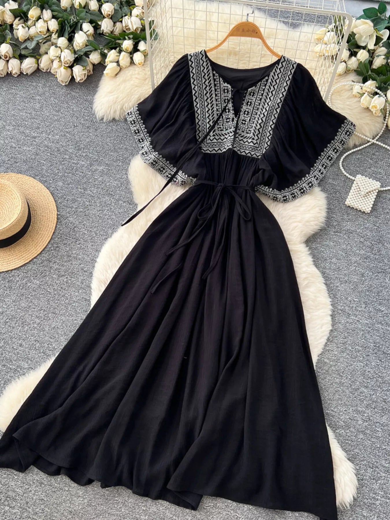 Hazel Blues® |  Tie Neck Short Sleeve Dress