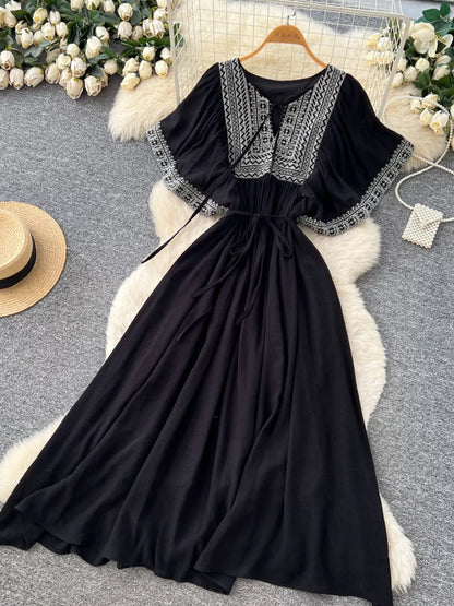 Hazel Blues® |  Tie Neck Short Sleeve Dress
