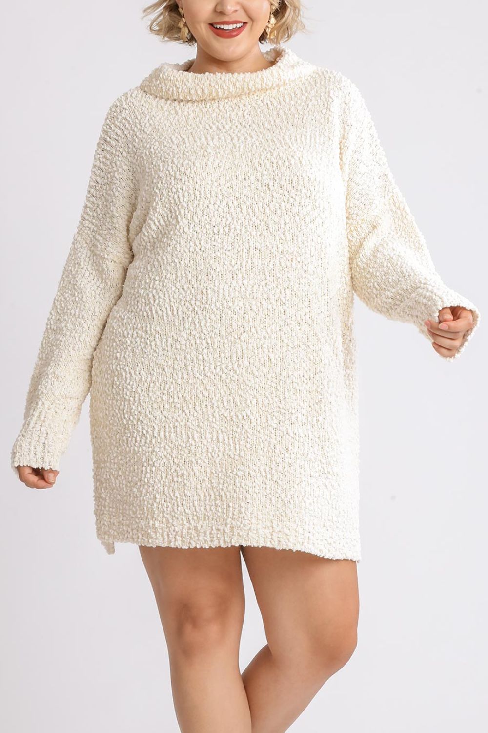 Hazel Blues® | Umgee High Low Long Sleeve Boucle Sweater Dress