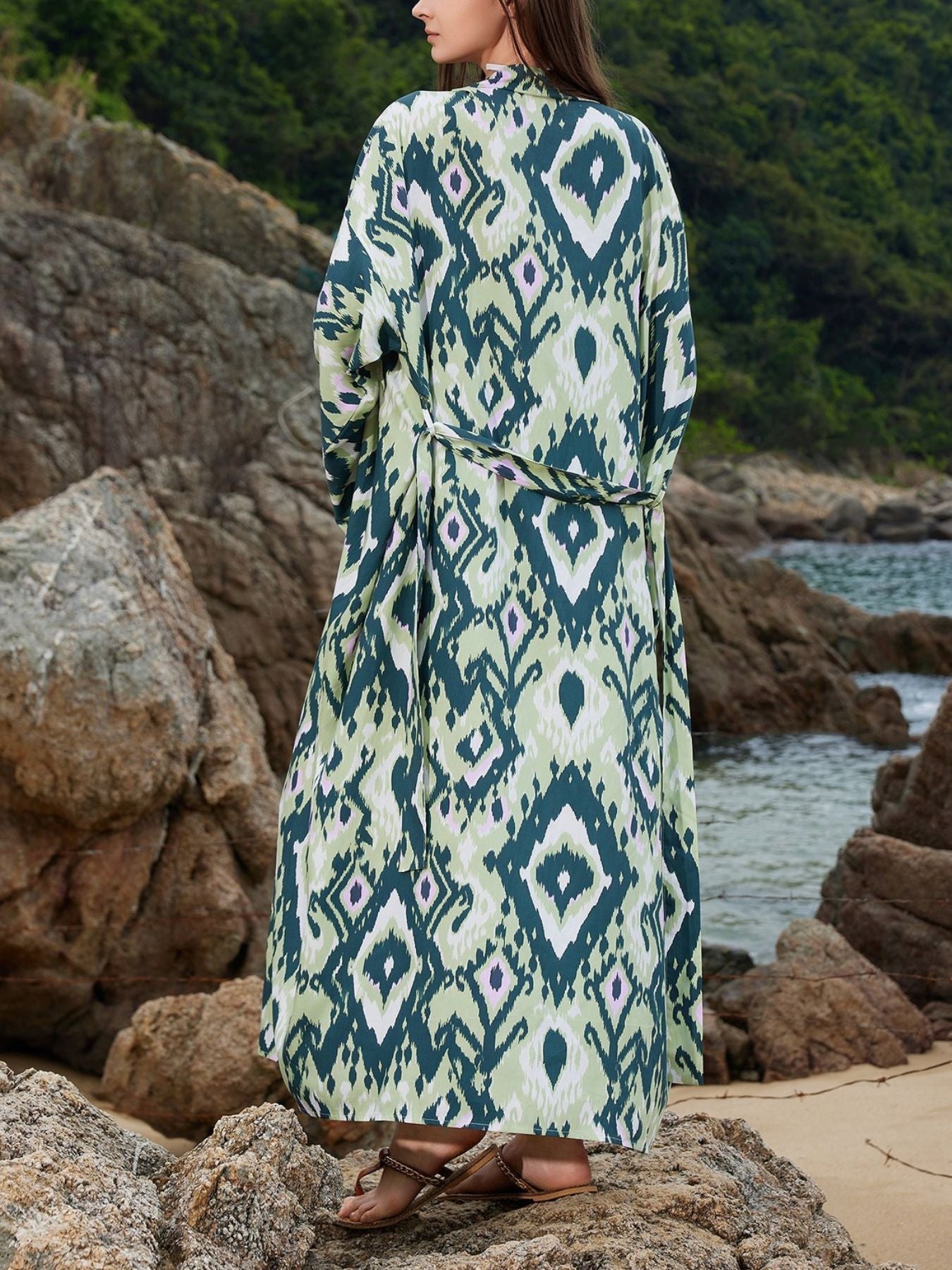 Hazel Blues® | Boho Print Long Sleeve Beach Cover-Up