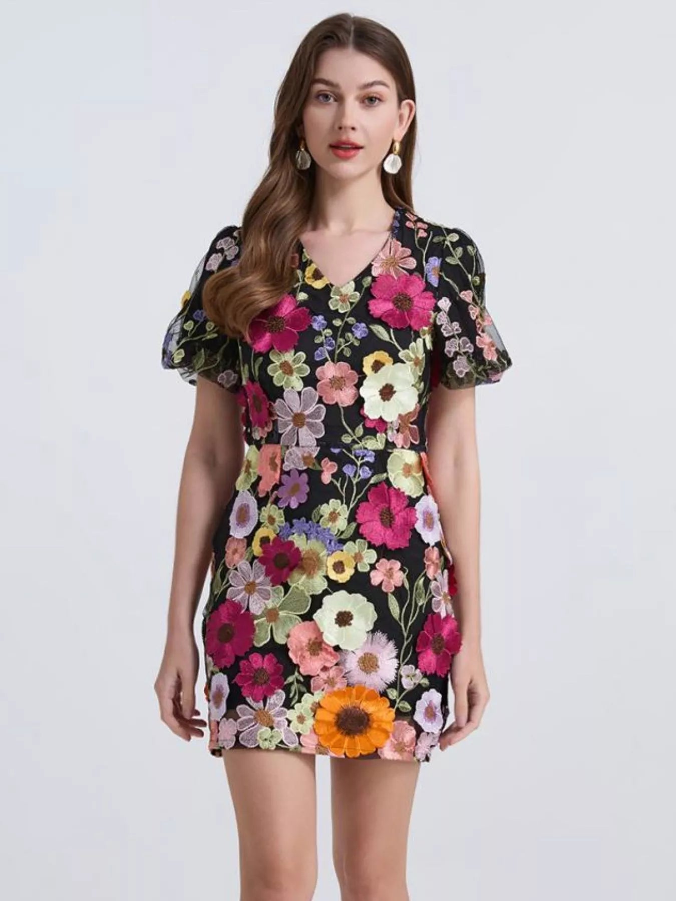 Hazel Blues® |  Floral Puff Sleeve Mini Dress
