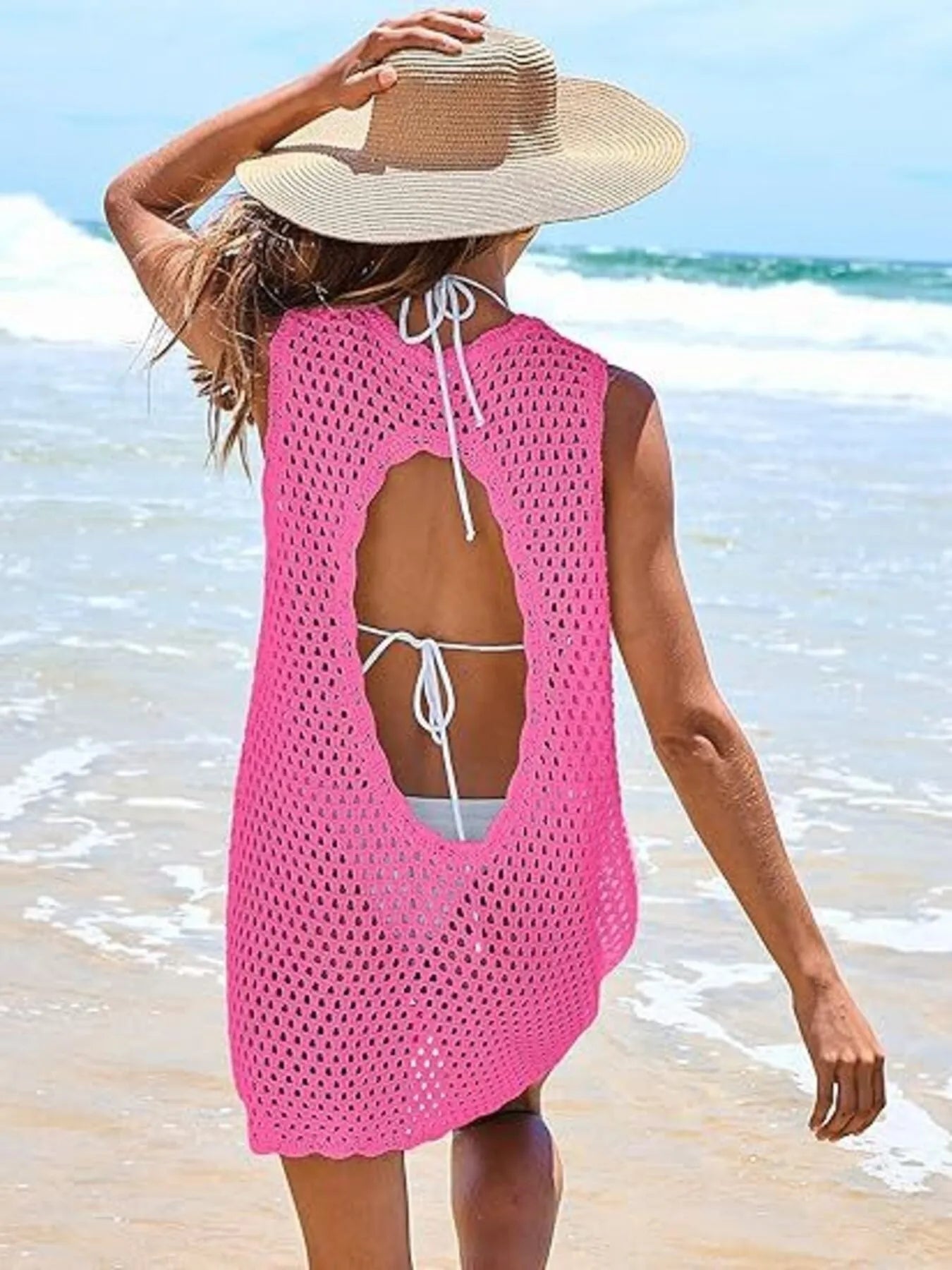 Hazel Blues® | Color Block Openwork Sleeveless Cutout Back Cover-Up