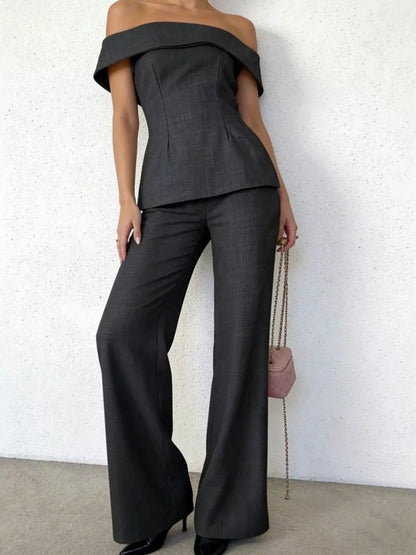 Hazel Blues® |  Off-Shoulder Top and Wide-Leg Pants Set
