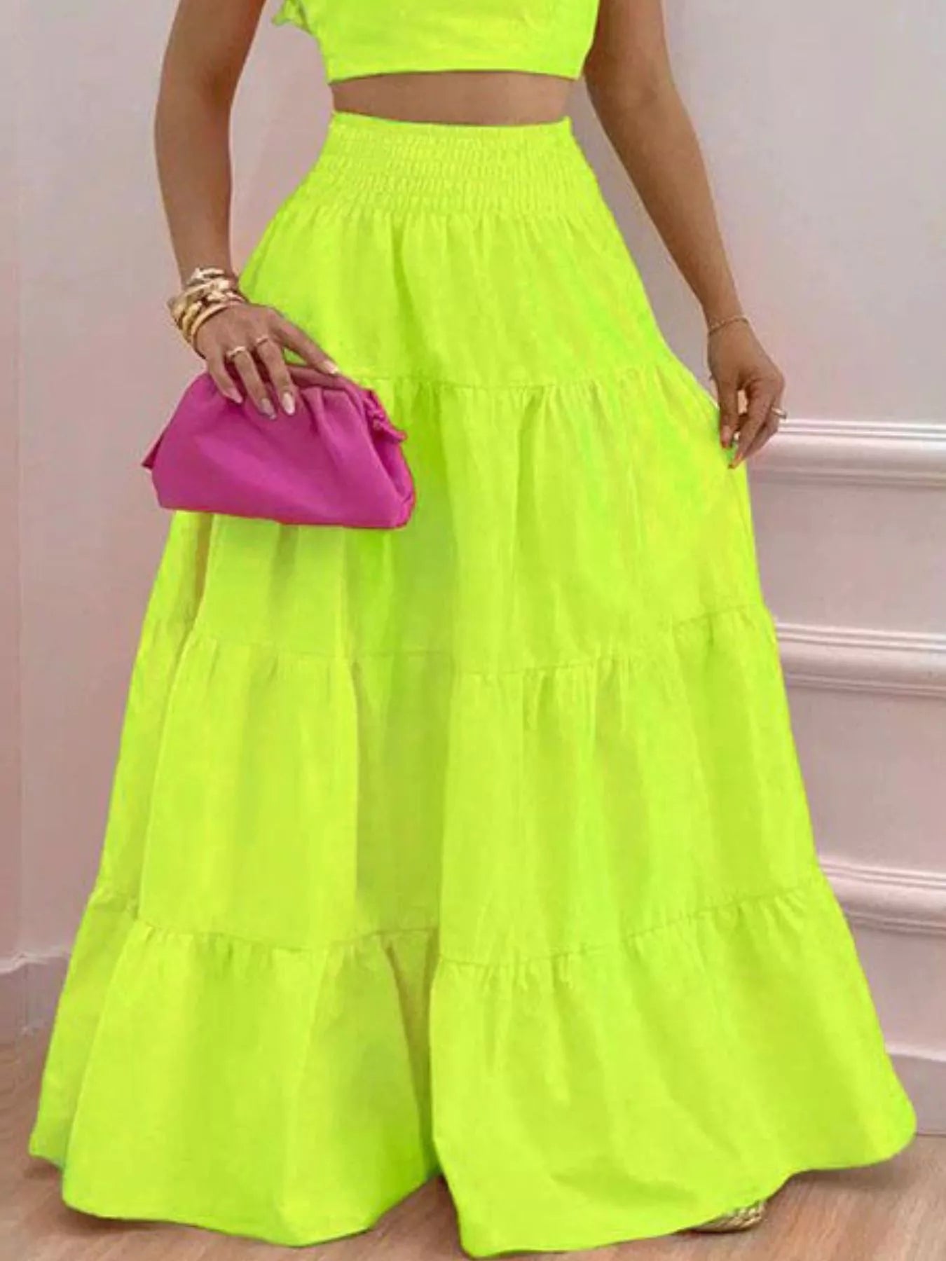 Hazel Blues® |  Crop Top and Tiered Maxi Skirt Set