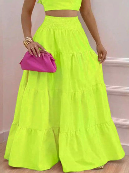 Hazel Blues® |  Crop Top and Tiered Maxi Skirt Set