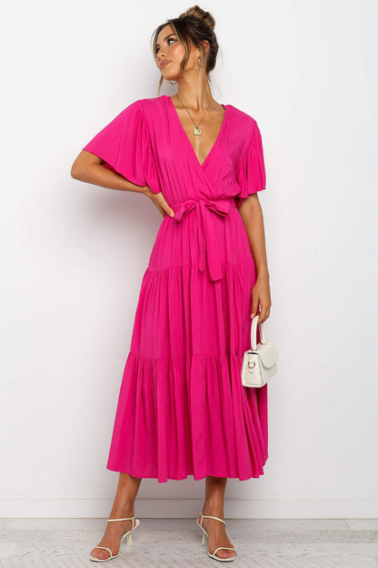 Hazel Blues® |  Tied Tiered Short Sleeve Midi Dress