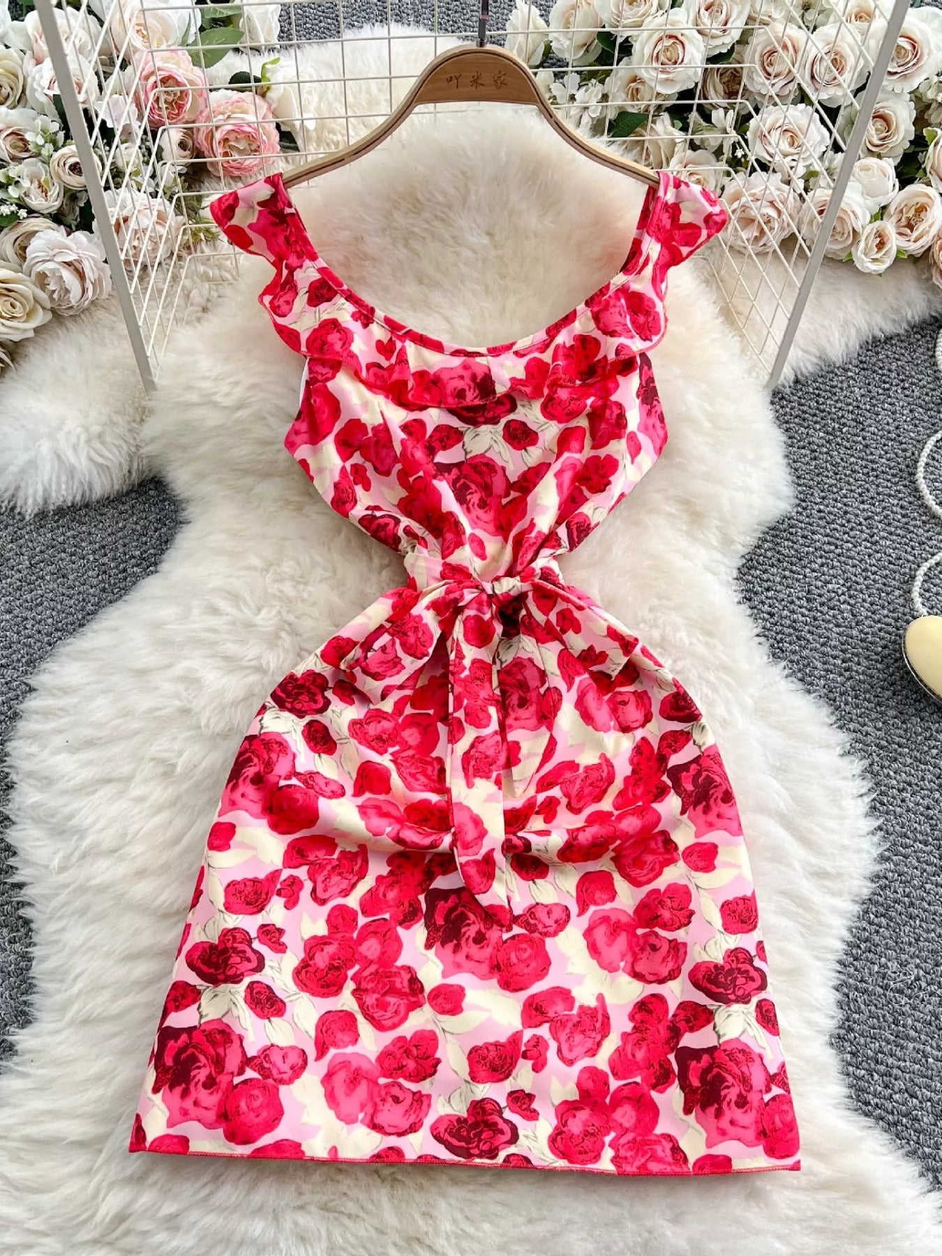 Hazel Blues® |  Floral Print Ruffle Trim Mini Dress