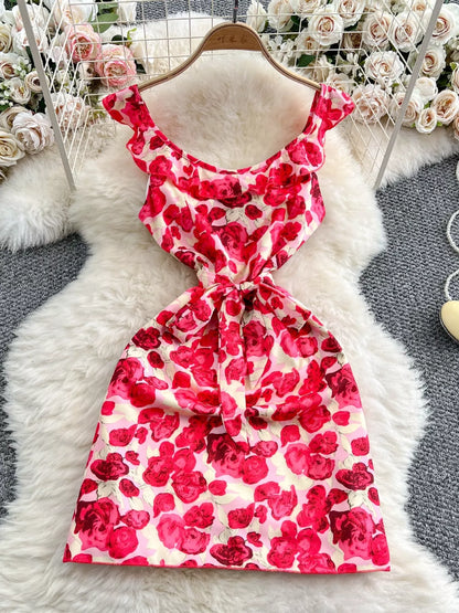 Hazel Blues® |  Floral Print Ruffle Trim Mini Dress