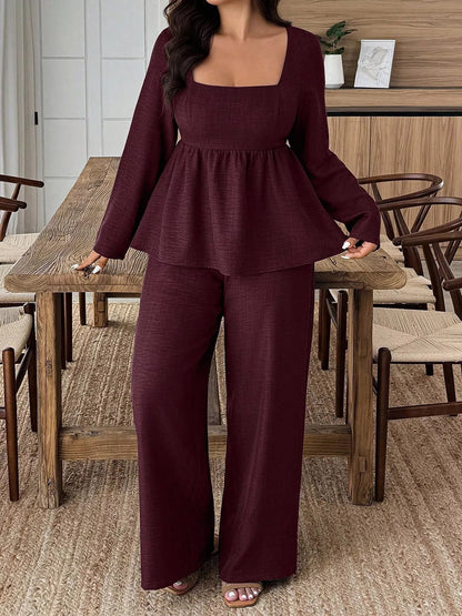 Hazel Blues® | Square Neck Long Sleeve Top and Pants Two-Piece Set