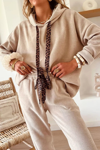 Hazel Blues® |  Leopard Drawstring Hoodie and Pants Set