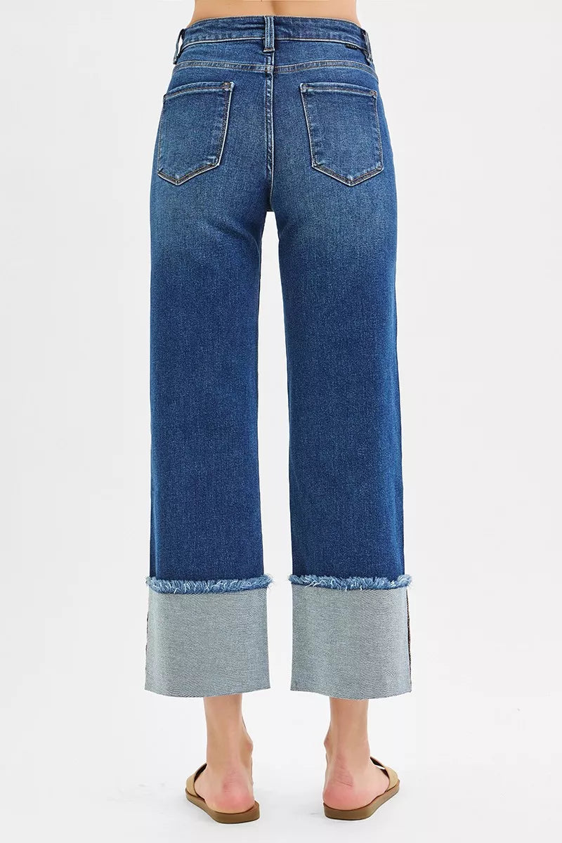 Hazel Blues® | RISEN Mid Rise Crop Wide Wide Cuffed Jeans