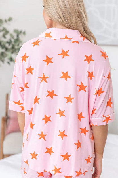 Hazel Blues® |  Star Print Short Sleeve Shirt and Shorts Set