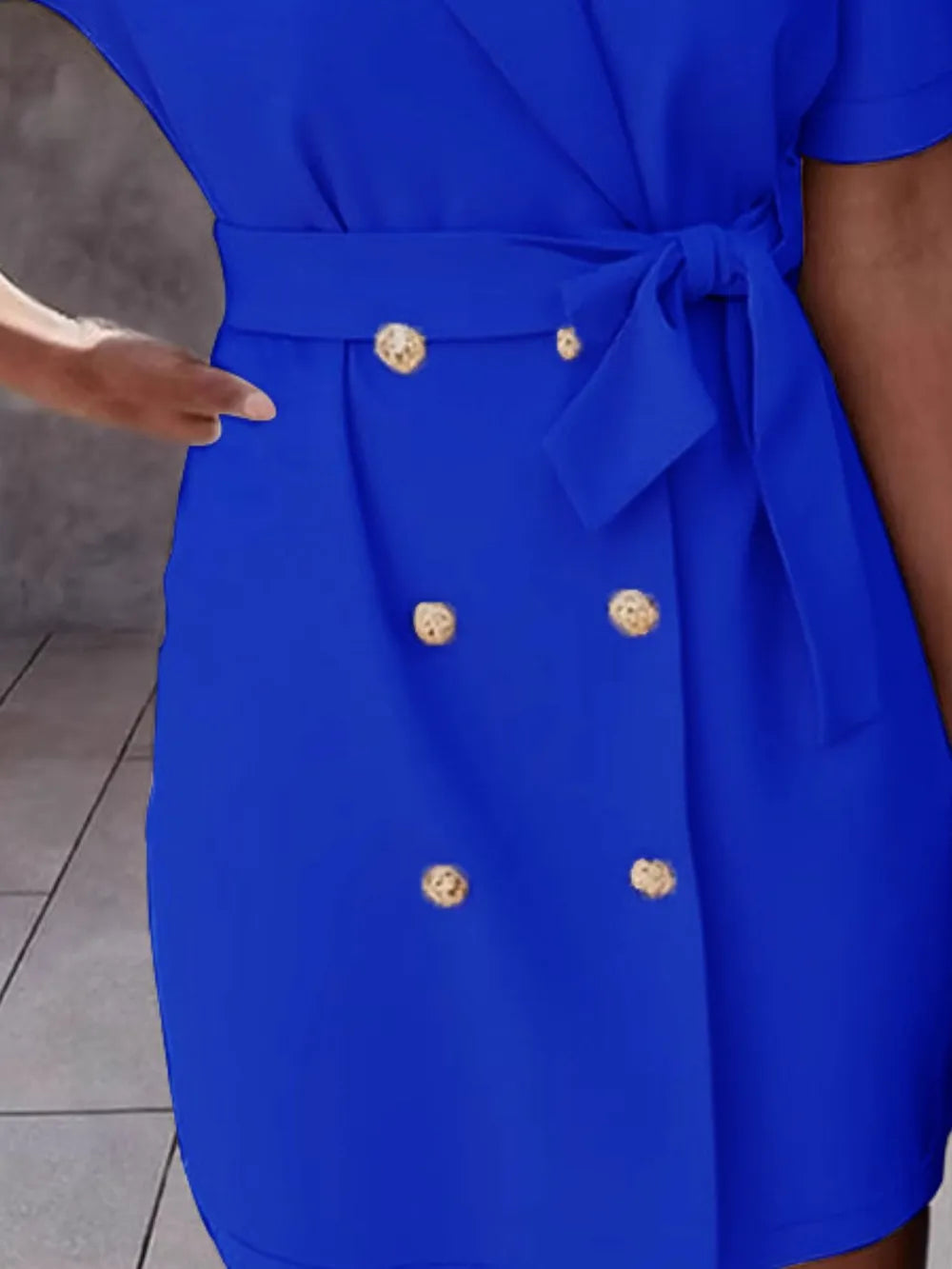 Hazel Blues® |  Lapel Collar Short Sleeve Tie Waist Mini Dress