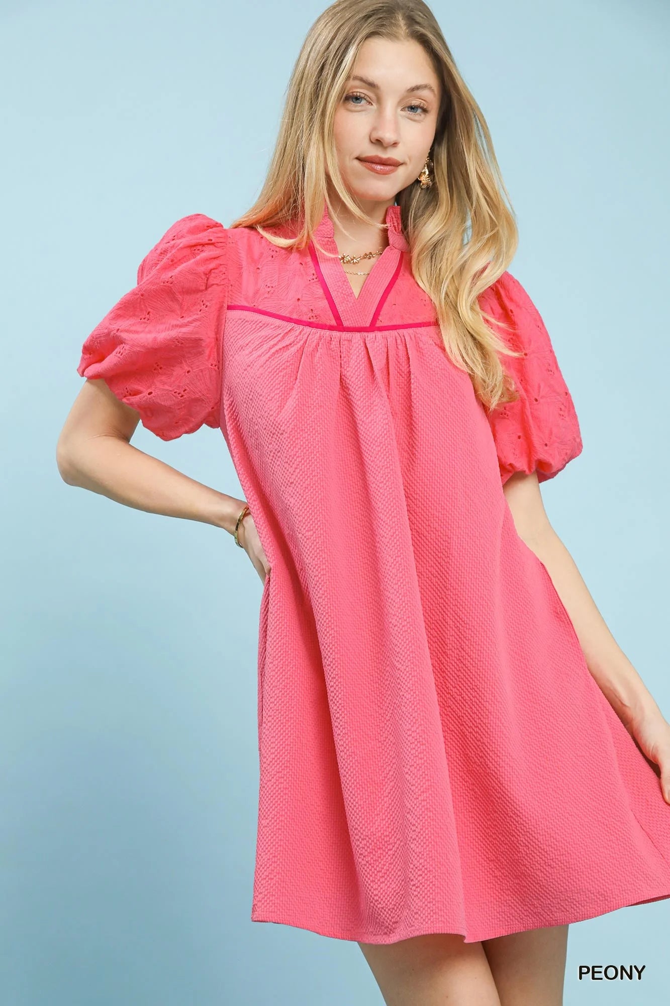 Hazel Blues® |  Umgee Puff Sleeve Textured Babydoll Dress