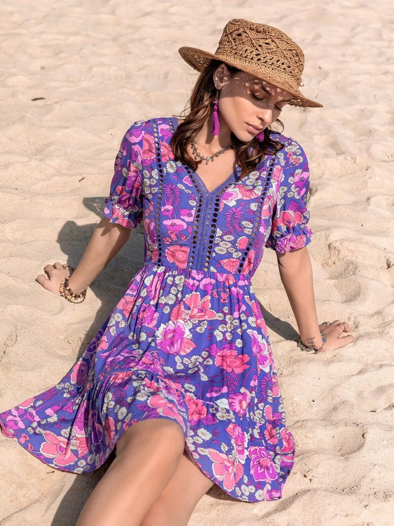Hazel Blues® |  Floral Print V-Neck Mini Dress