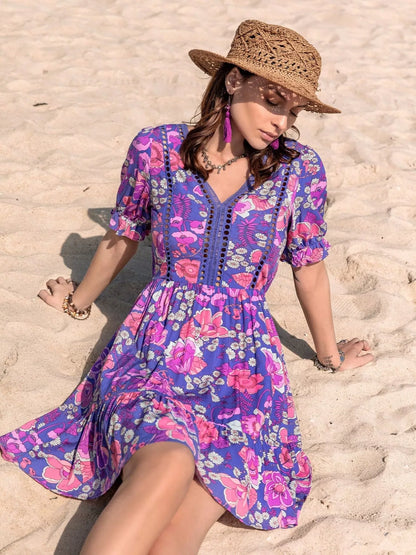 Hazel Blues® |  Floral Print V-Neck Mini Dress