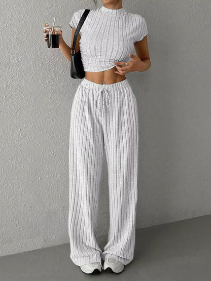 Hazel Blues® |  Ribbed Knit Top and Wide Leg Pants Set