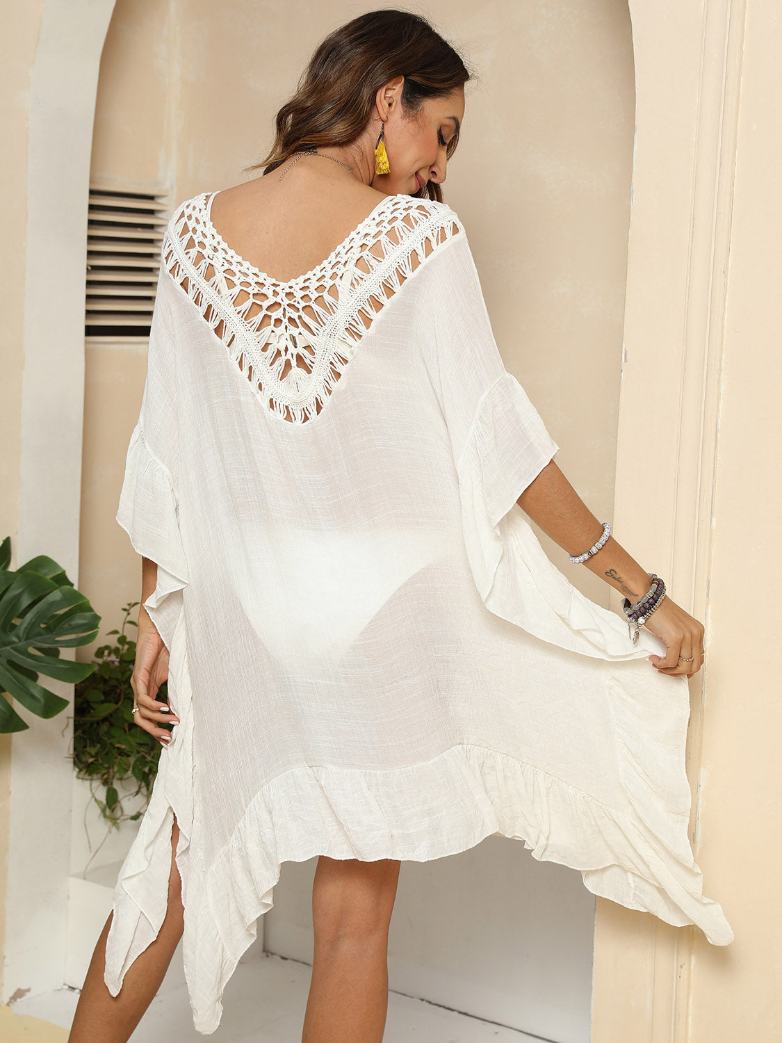 Hazel Blues® | Cutout Ruffled Half Sleeve Cover-Up