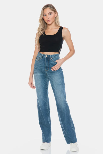 Hazel Blues® |  Judy Blue Tummy Control Cut Raw Hem Straight Jeans