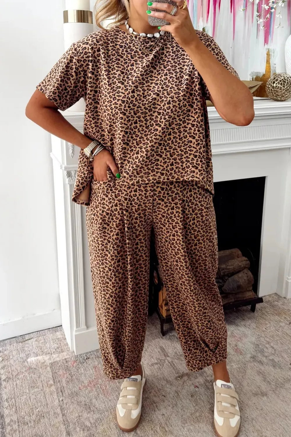 Hazel Blues® |  Leopard Print Relaxed Fit Two-Piece Set