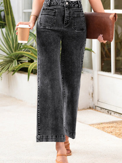Hazel Blues® |  High-Waisted Wide Leg Washed Jeans