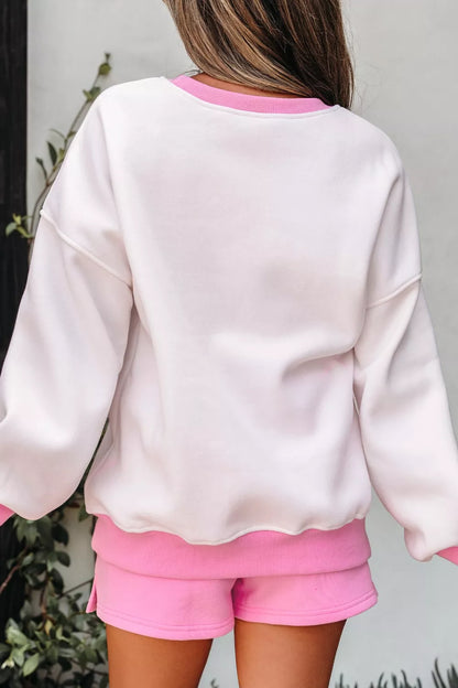 Hazel Blues® |  Color Block Sweatshirt and Elastic Waist Shorts Set