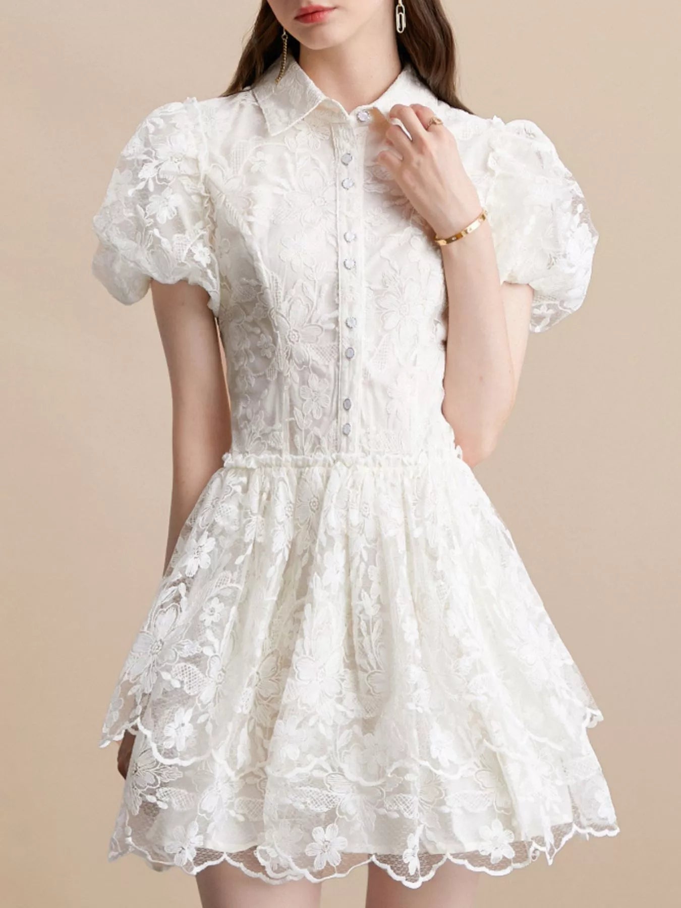 Hazel Blues® |  Lace Puff Sleeve Mini Dress