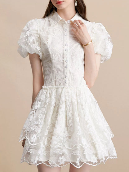 Hazel Blues® |  Lace Puff Sleeve Mini Dress