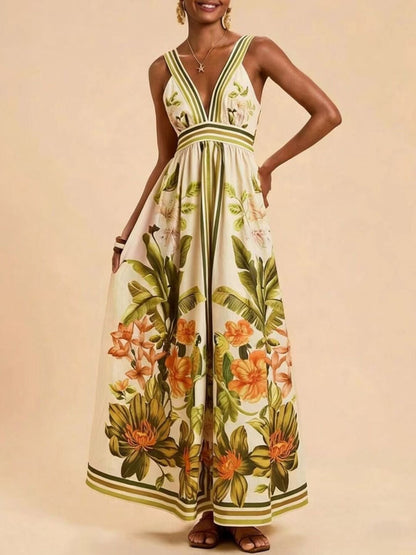 Hazel Blues® |  Tropical Print V-Neck Maxi Dress